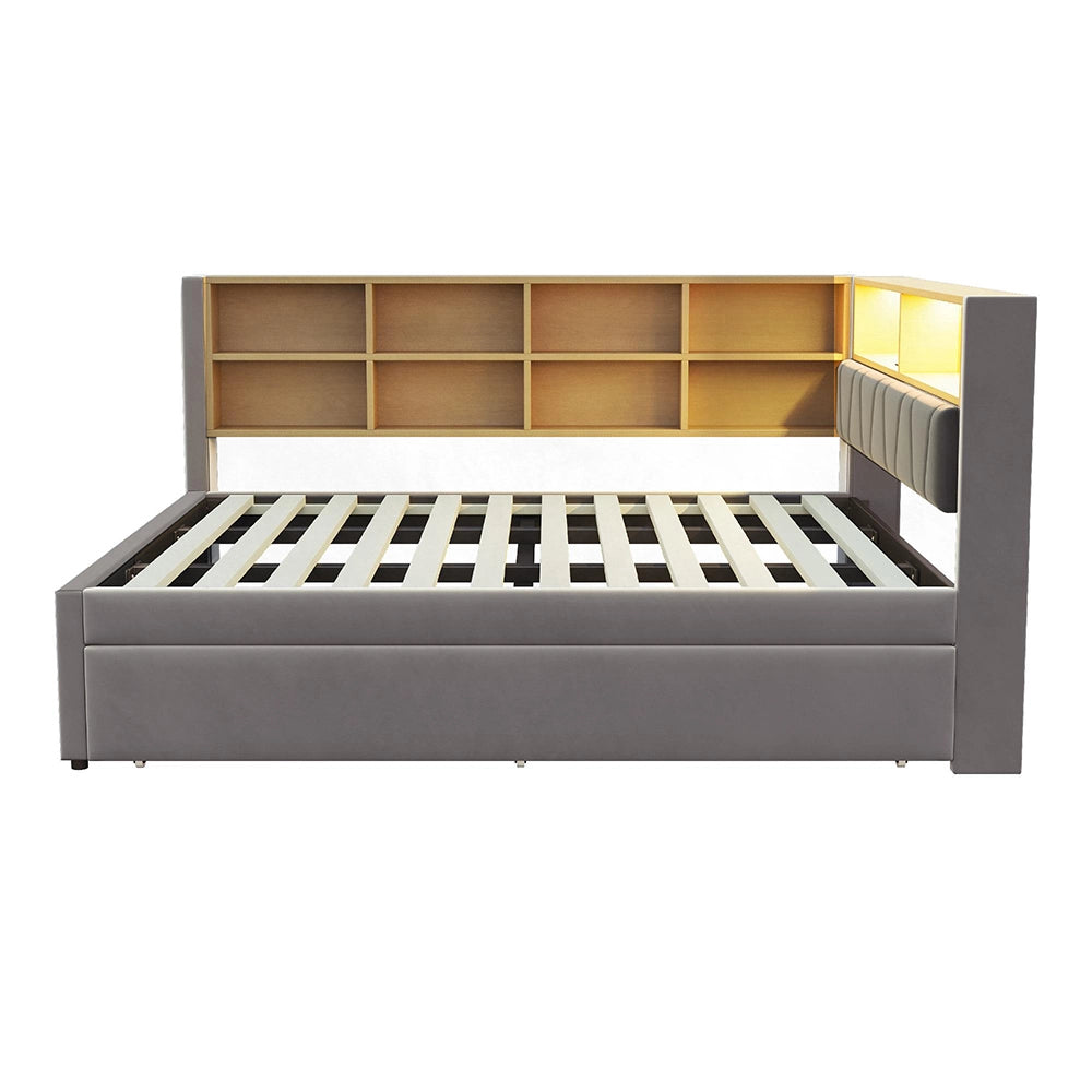 Divano letto - Xylo - 140x200 cm letto nascosto USB grigio scuro