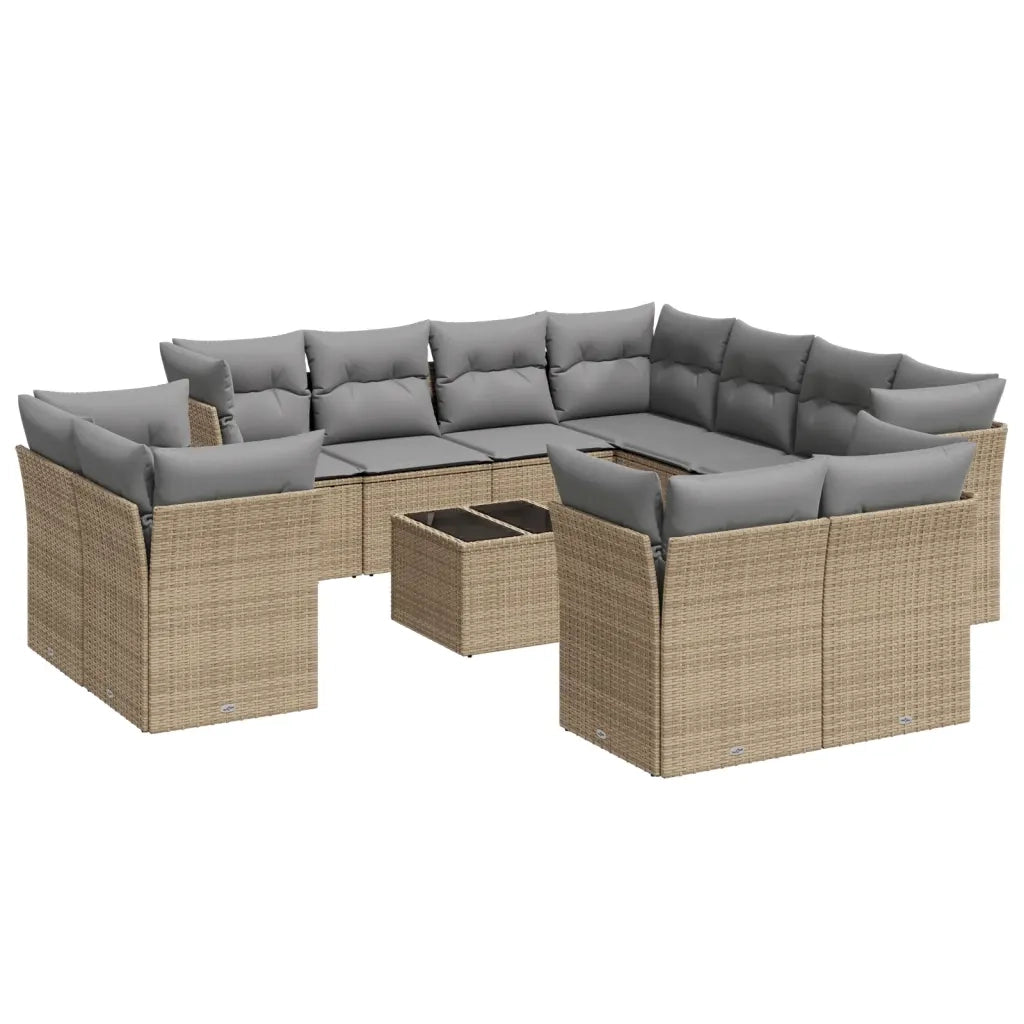 Set Divani da Giardino 12 pz con Cuscini Beige in Polyrattan 3250358