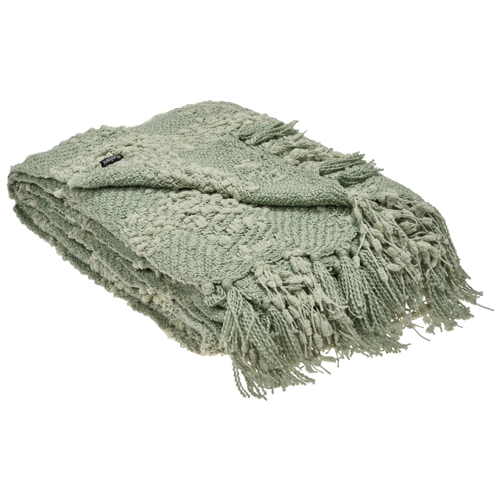 Coperta di cotone intrecciata con nappe verde 150 x 200 cm morbida classica