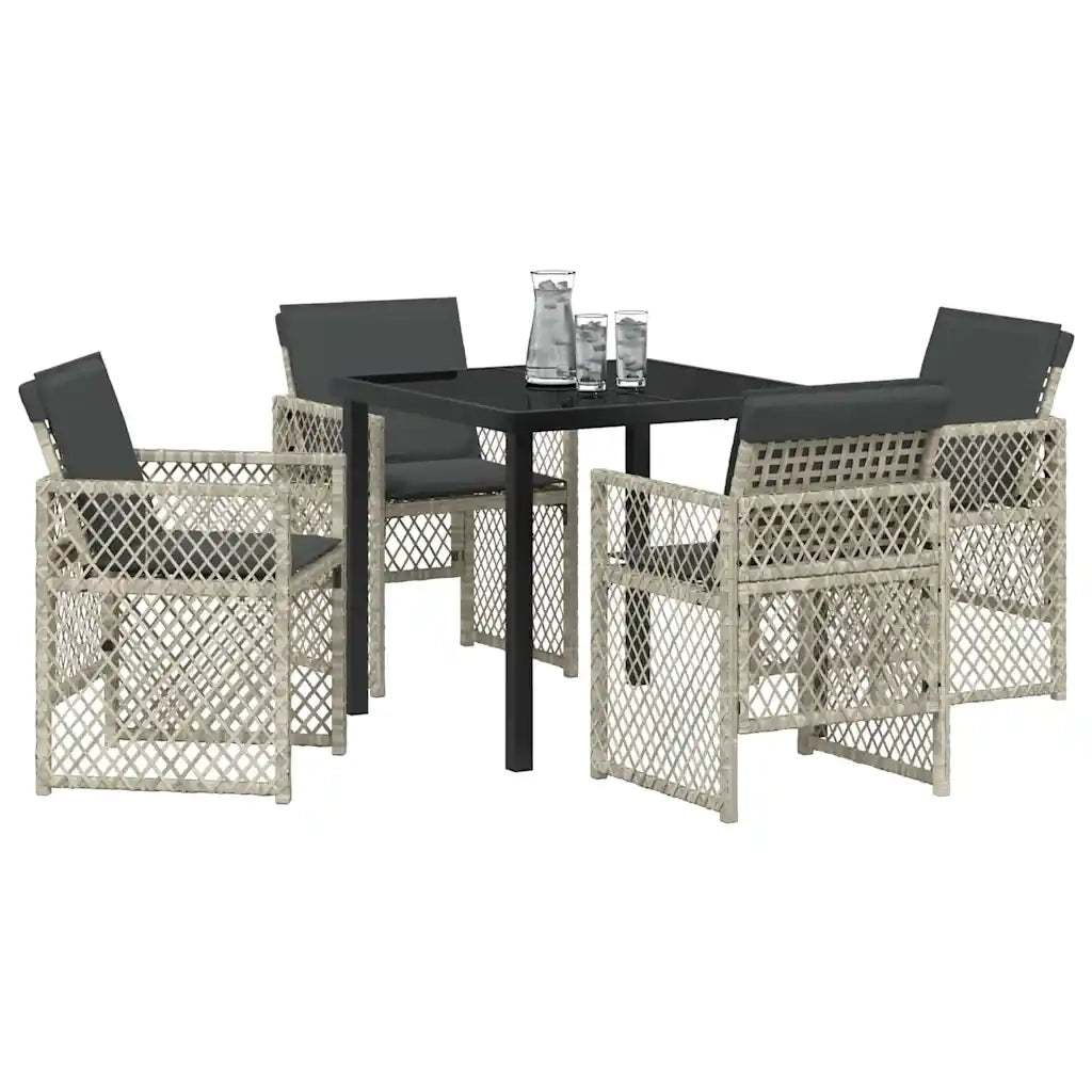 Set da Pranzo per Giardino 5 pcs Grigio chiaro polyrattan