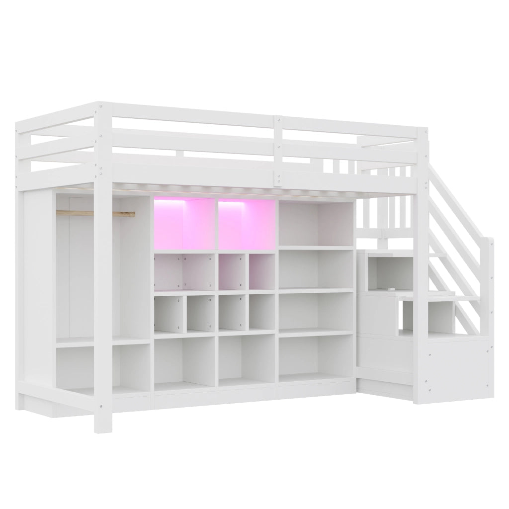 Letto a Soppalco con Contenitore e LED ¨C MINIMAL ¨C Bianco 90x200