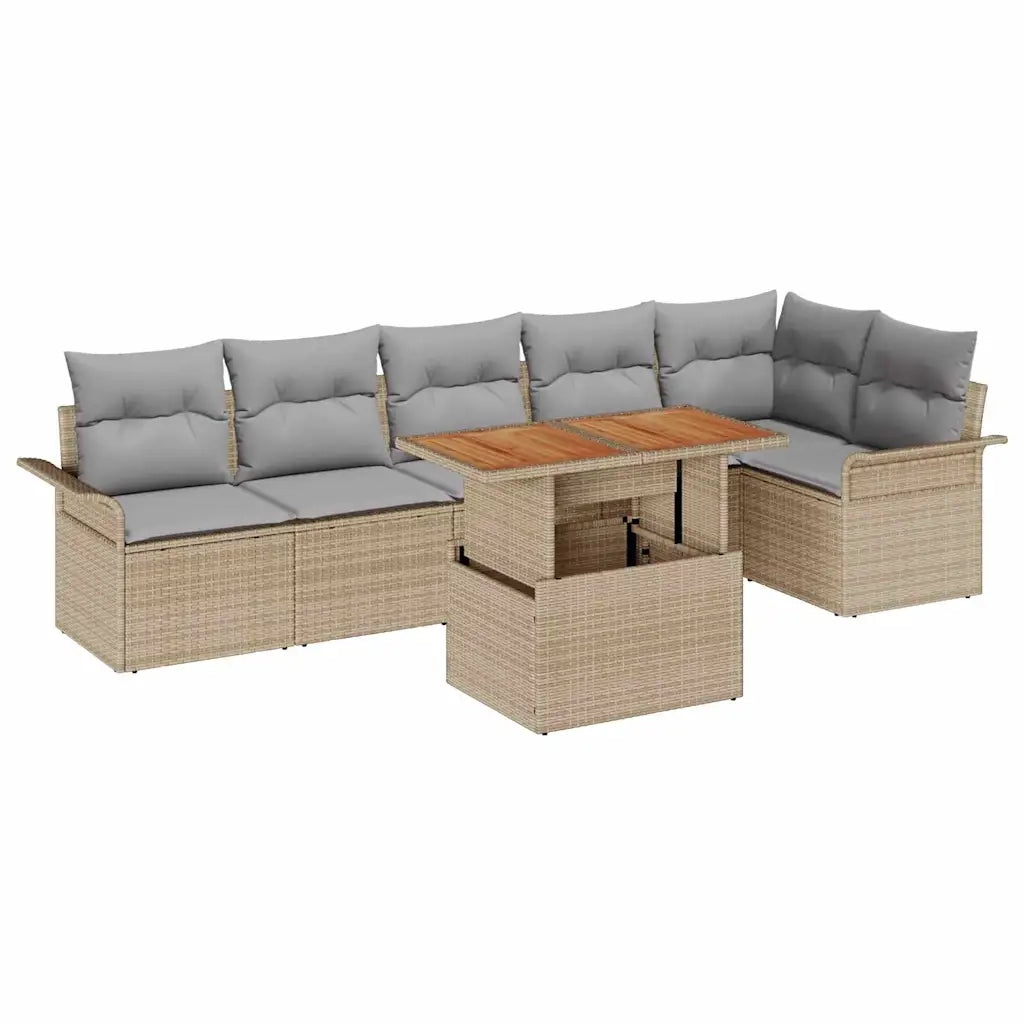 Set Divano da Giardino 7 pcs Beige Poly Rattan
