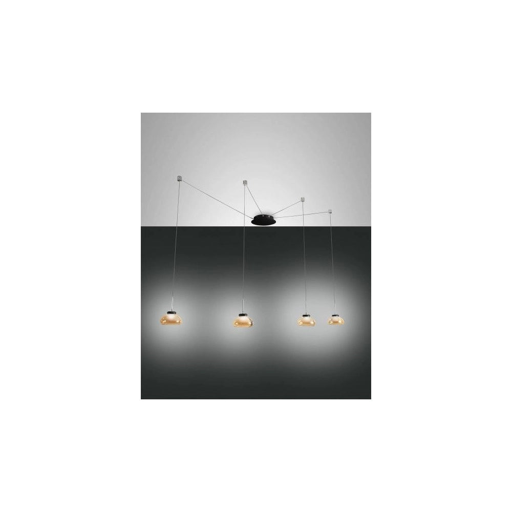 Lampadario a sospensione Arabella a Led in metallo e vetro soffiato ambra 3547-49-125 Fabas Luce