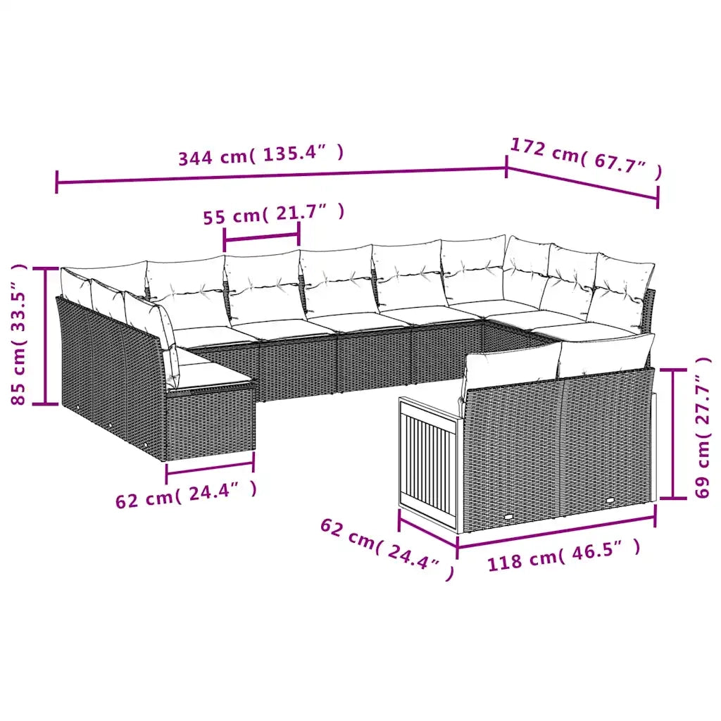 Set Divani da Giardino 12 pz con Cuscini Nero in Polyrattan 3228122