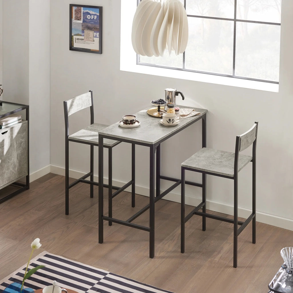 Set 3 Pezzi Tavolo con 2 sgabelli Alto Mobile Bar per casa Stile Vintage, Grigio, L89*P45*A86.5cm OGT03-HG