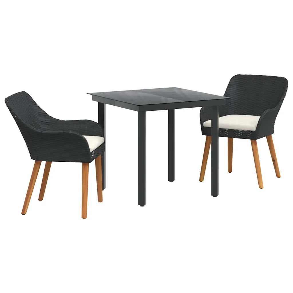 Set da Pranzo per Giardino con cuscino 3 pcs Nero polyrattan