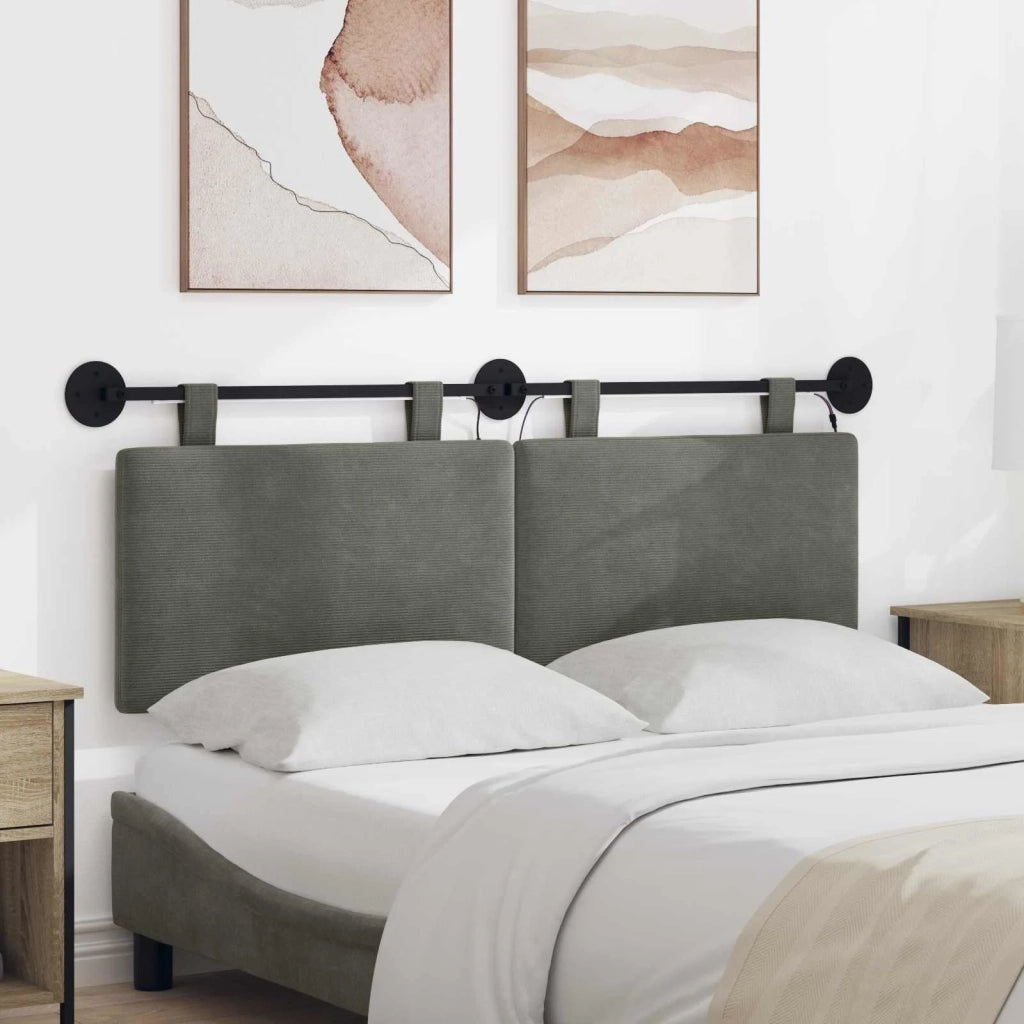 Testiera | Testata sospesa Con luce LED Grigio Chiaro Tessuto in Cords