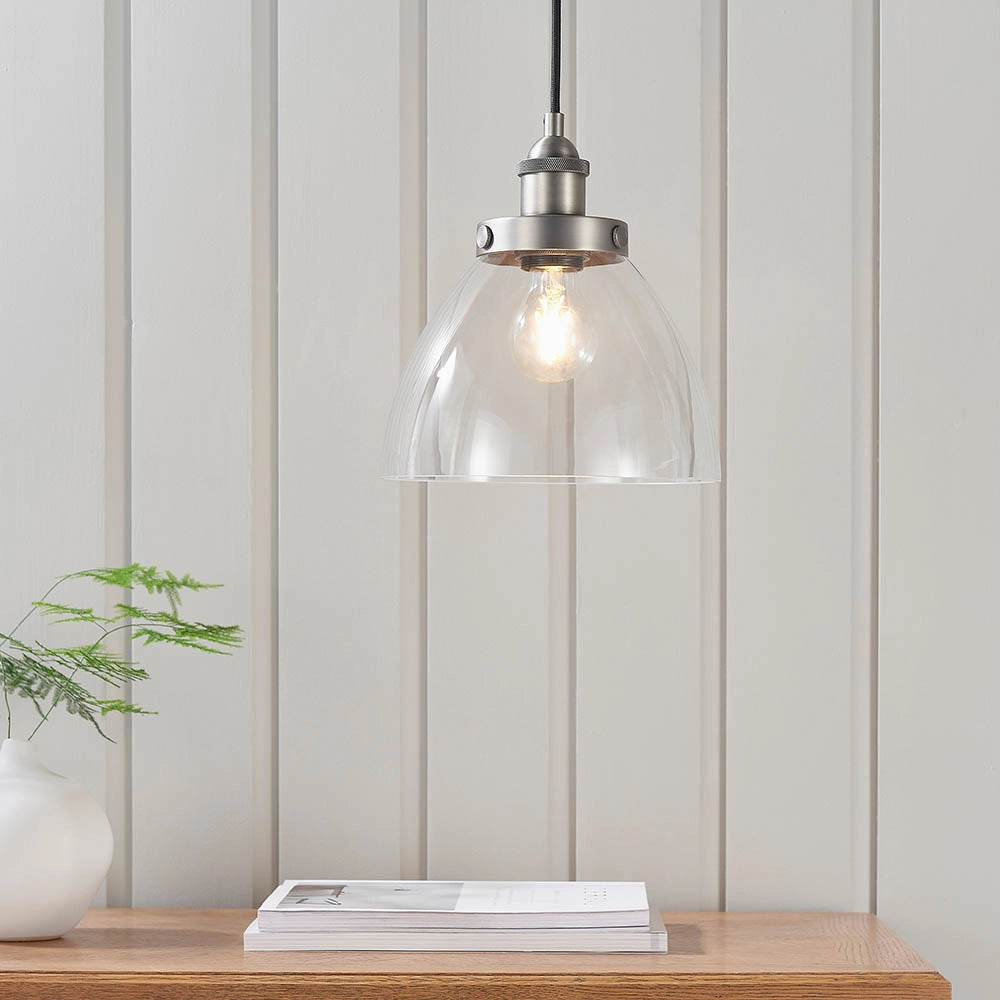 Lampada a sospensione vintage vetro argento spazzolato E27 Endon
