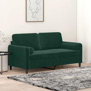 Divano a 2 Posti con Cuscini Verde Scuro 140 cm in Velluto