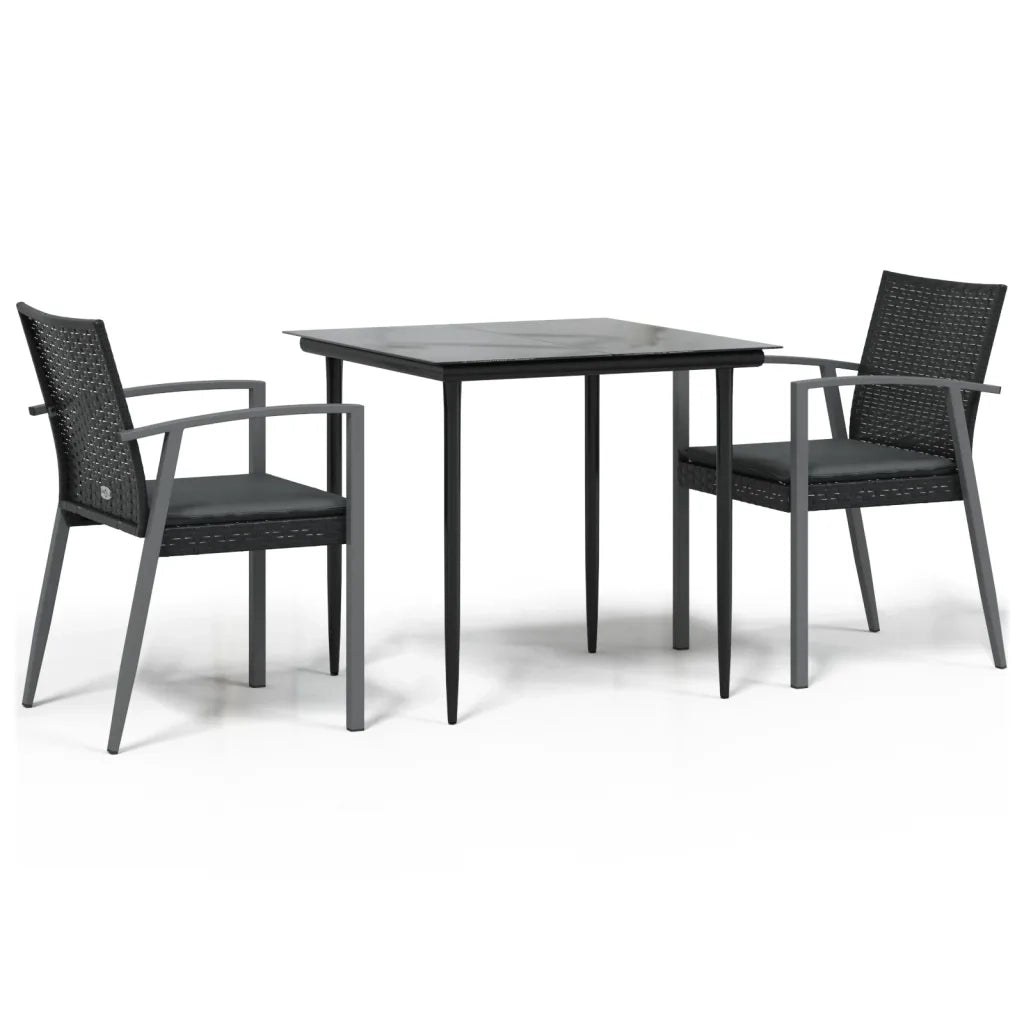 Set Pranzo da Giardino 3pz con Cuscini in Polyrattan e Acciaio 3186971