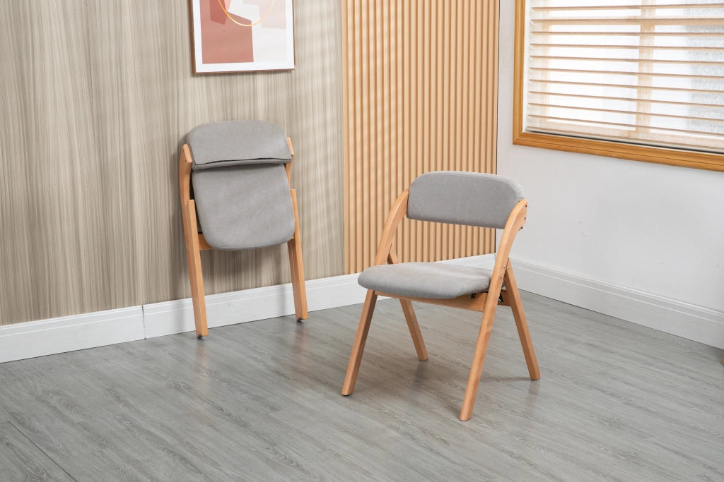 Set di 2 sedie pieghevoli - con seduta imbottita e schienale rinforzato - in legno massiccio grigio