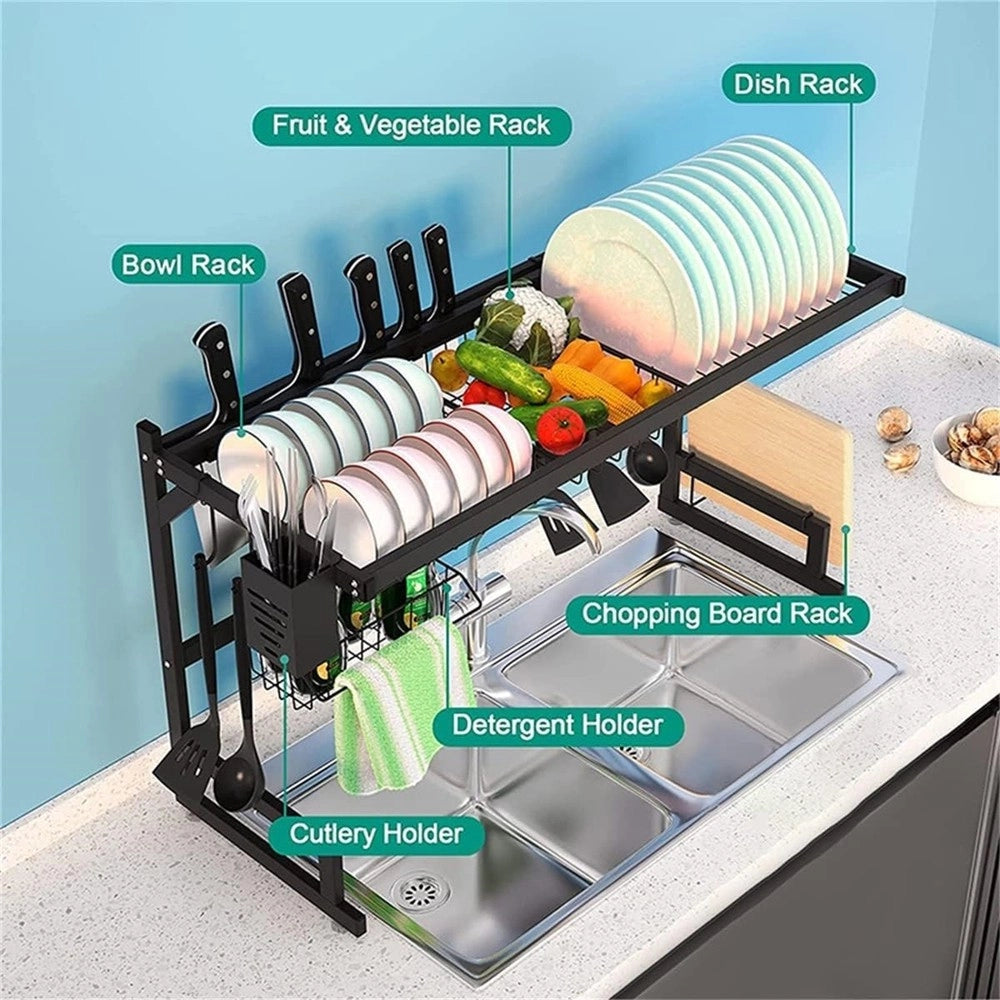 Trade Shop - Scolapiatti Organizer Lavello In Acciaio 2 Livelli Salvaspazio Regolabile Cucina -