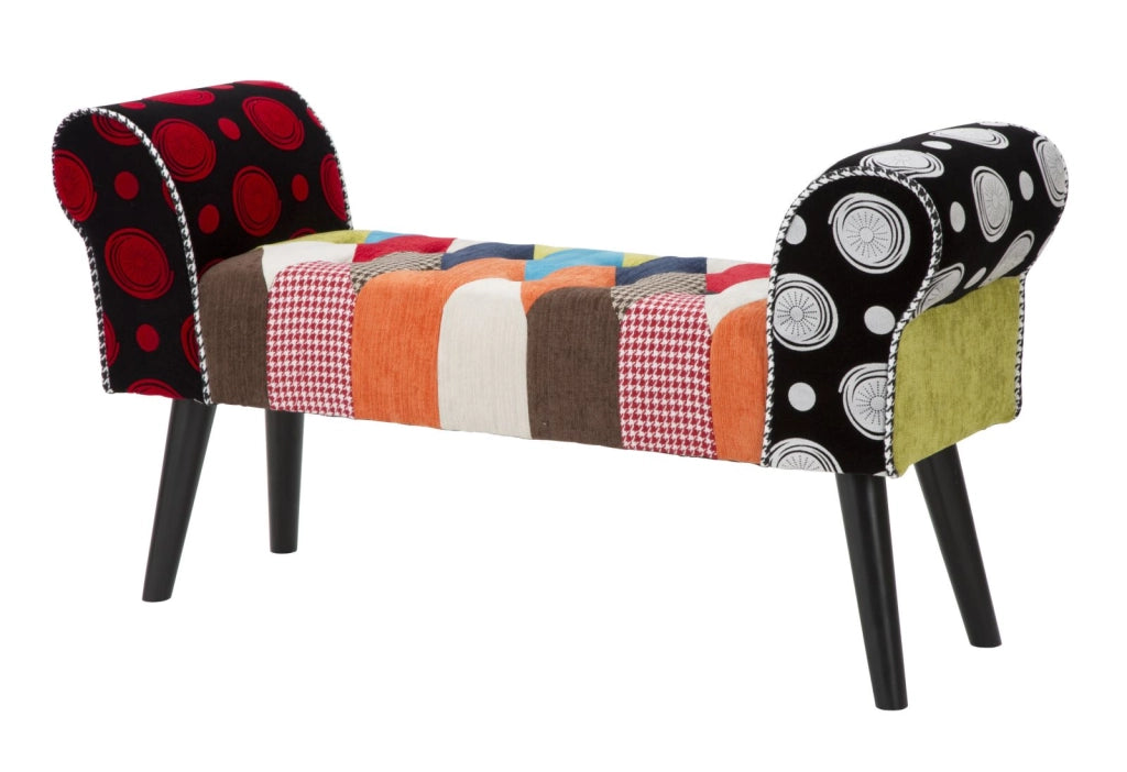 Panca con seduta in tessuto colorato, gambe legno nero 102x31x54cm Imperial New