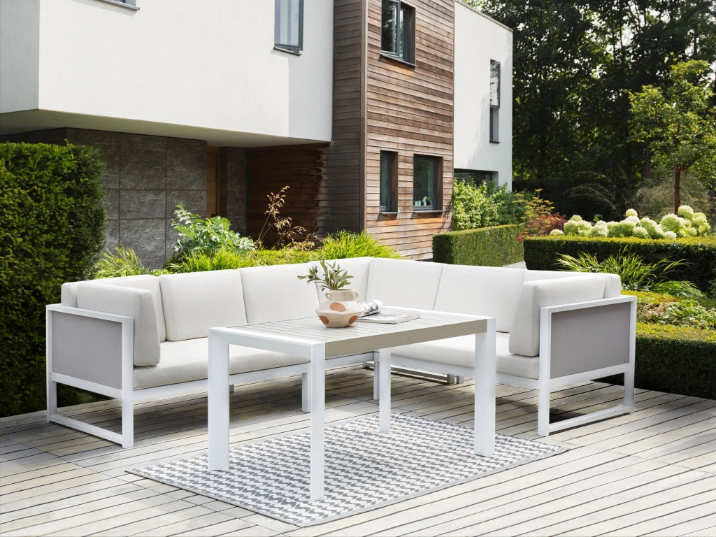 Set da giardino con tavolino in alluminio bianco con cuscini esterno stile moderno