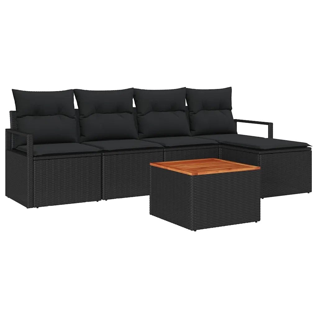 Set Divano da Giardino con archiviazione 6 pcs Nero polyrattan