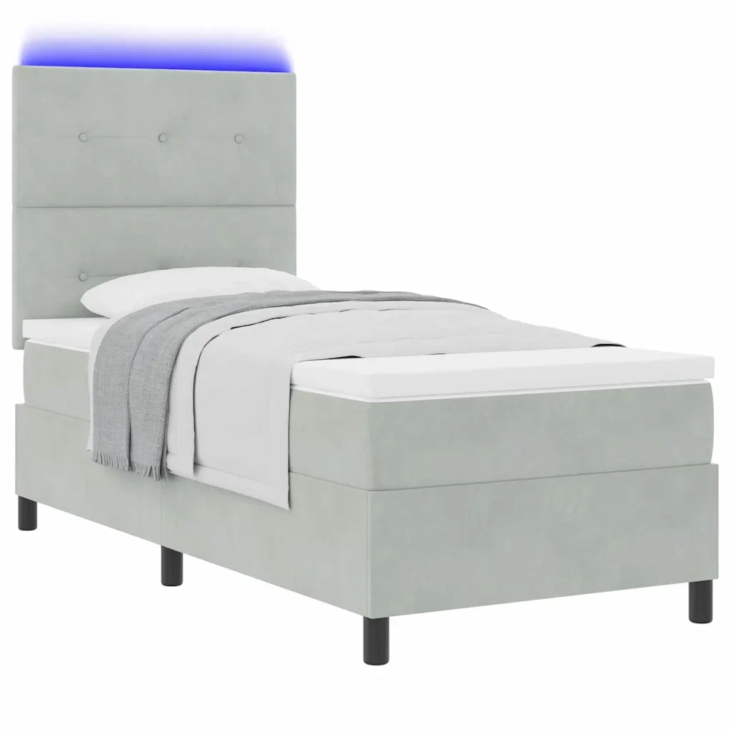 Letto a Sorgente LED Grigio chiaro 100 x 200 cm Tessuto