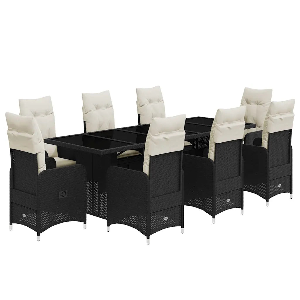 Set Bistrò da Giardino 9 pz con Cuscini in Polyrattan Nero 3277274