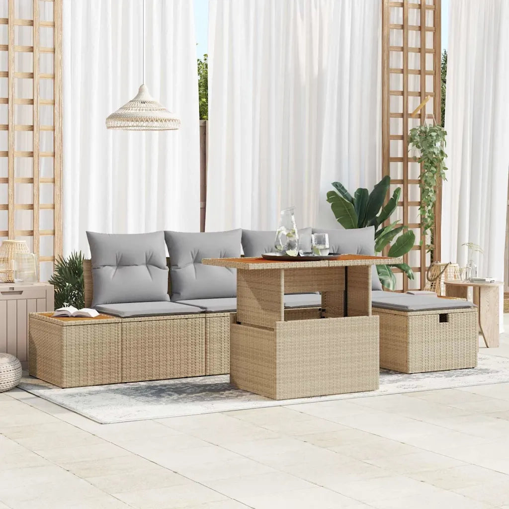 Set Divano da Giardino con cuscino 6 pcs Beige polyrattan 3360075