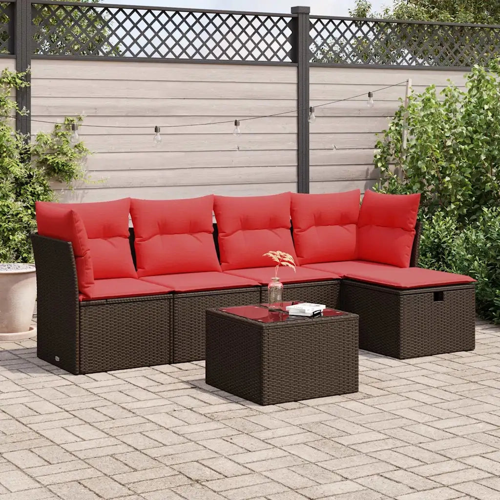 Set Divano da Giardino 6 pz con Cuscini Marrone in Polyrattan 3325280