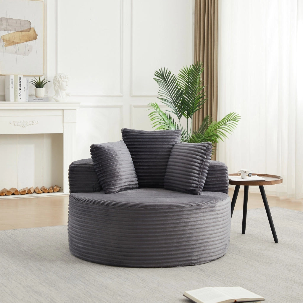 Poltrona a sacco, poltrona con braccioli, diametro 110 cm, velluto a coste, 3 cuscini, grigio (non richiede assemblaggio)