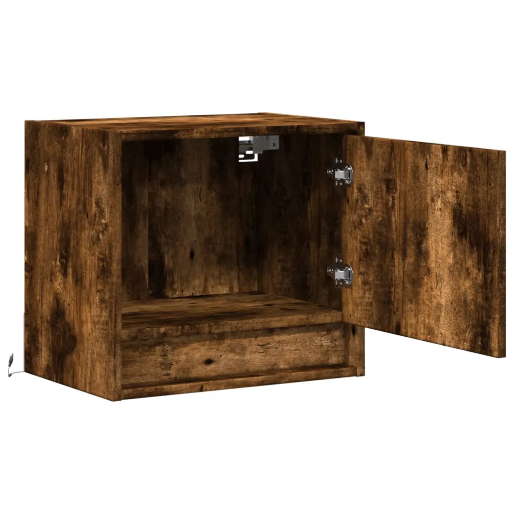 Comodini a Parete con luci LED 2 pz Rovere Fumo 852084