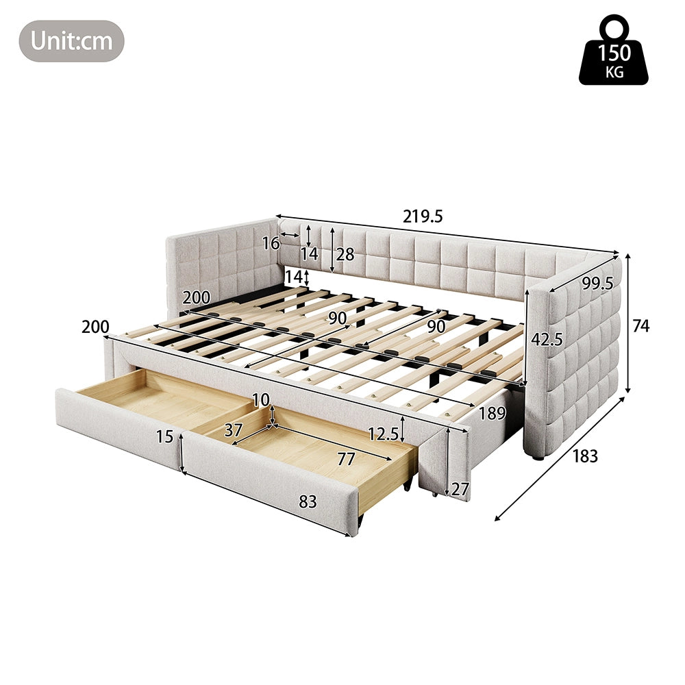 Divano letto - Xylo - 90x200 cm estendibile 2 cassetti beige