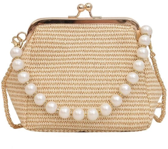 Borsa da spiaggia per donna estate piccola con cinturino di stoffa e catena regolabile per viaggi di lusso (Kaki)