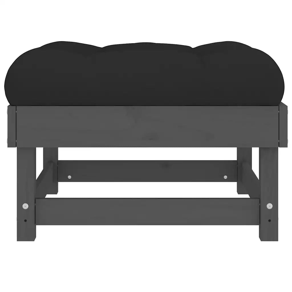 Poggiapiedi da Giardino con Cuscino Legno Massello Pino Grigio CFW3822179