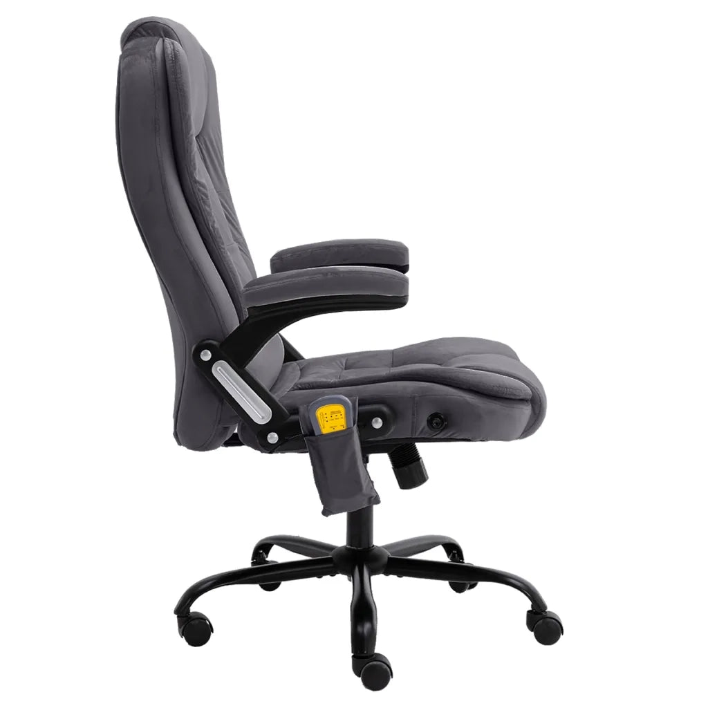 Sedia da Ufficio | Sedia da Gaming Massaggiante Grigio Scuro in Velluto