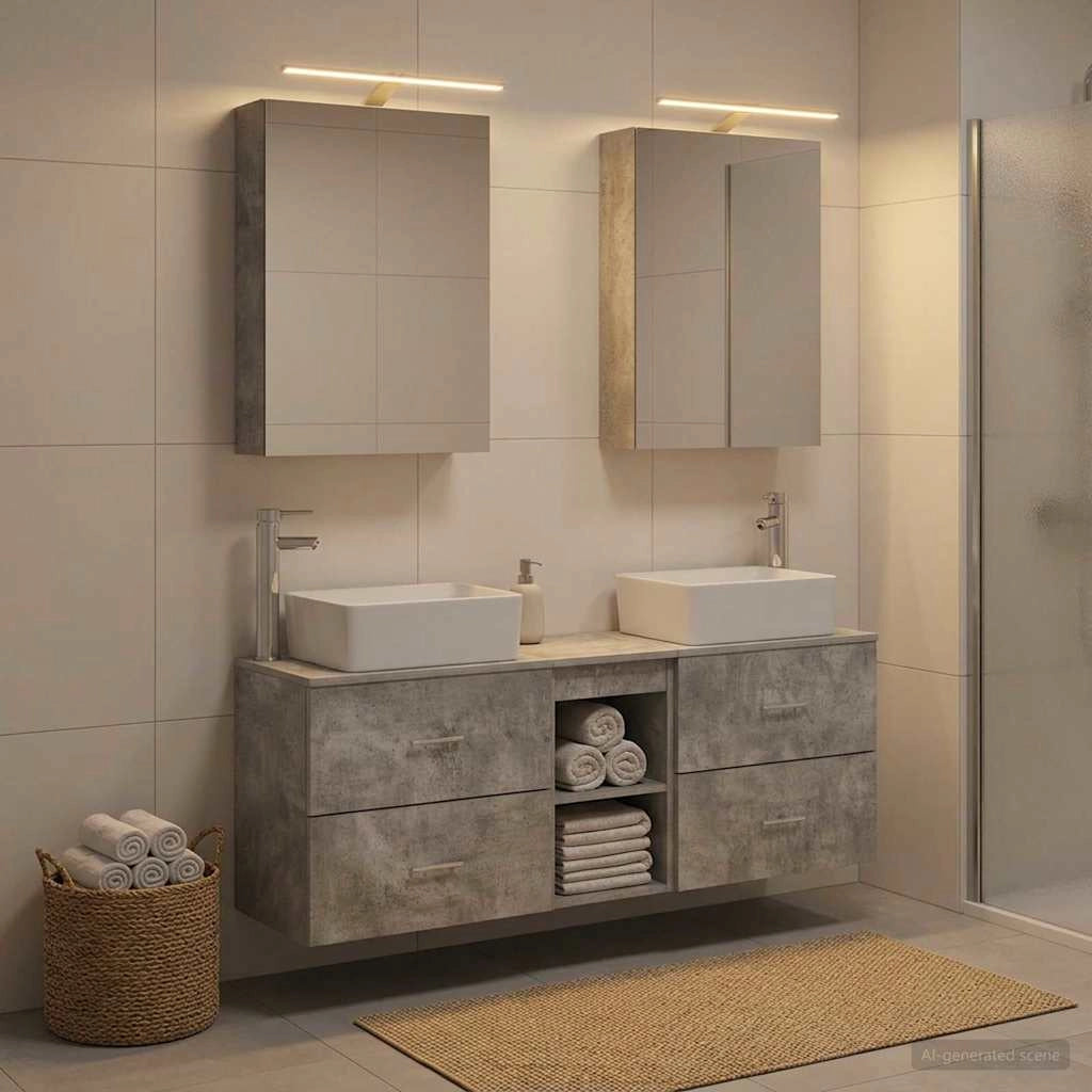 Set di mobili per il bagno 5 pz Grigio Cemento 3406834
