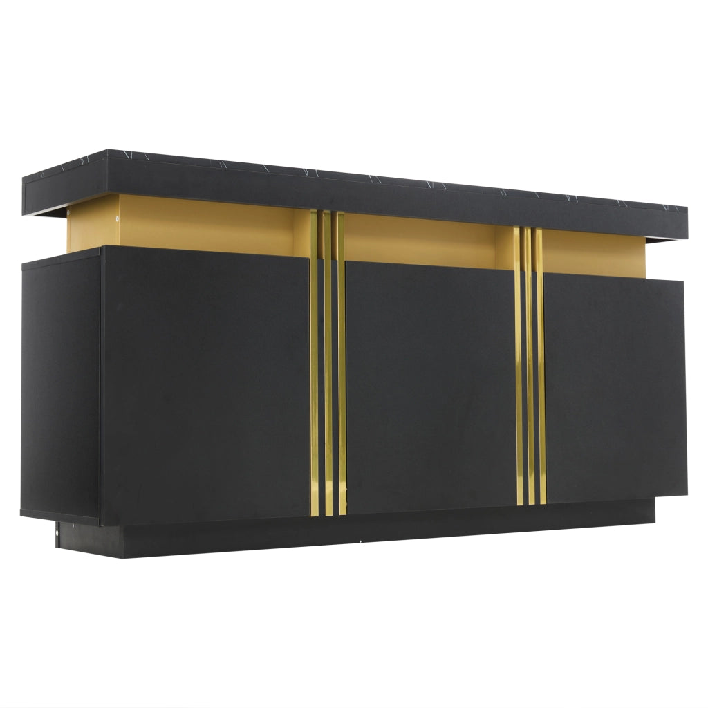 Credenza moderna nera 140x38x70 cm con 3 ante, 6 vani e ripiani regolabili