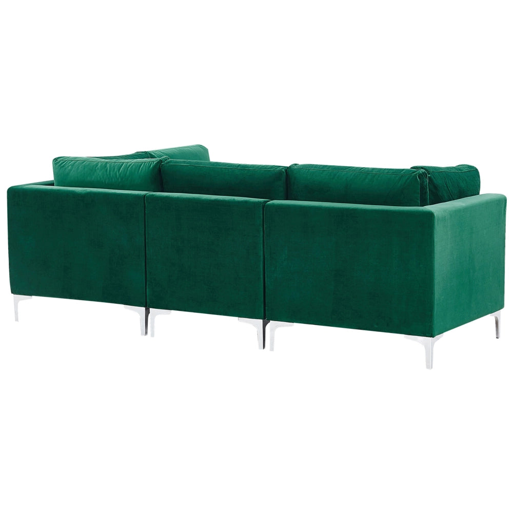 Divano Componibile Velluto Verde 3 Posti Gambe In Metallo Argento Stile Glamour