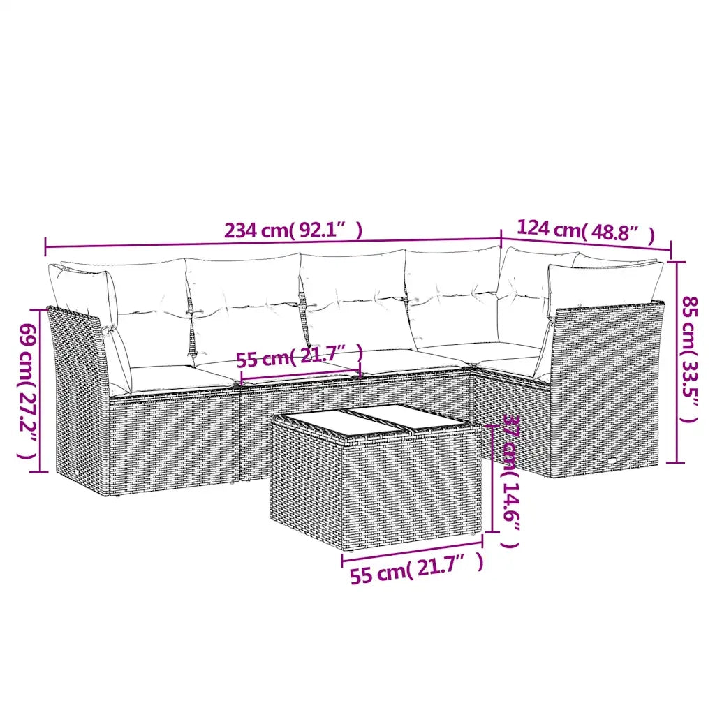 Set Divano da Giardino 6 pz con Cuscini Marrone in Polyrattan 3217613