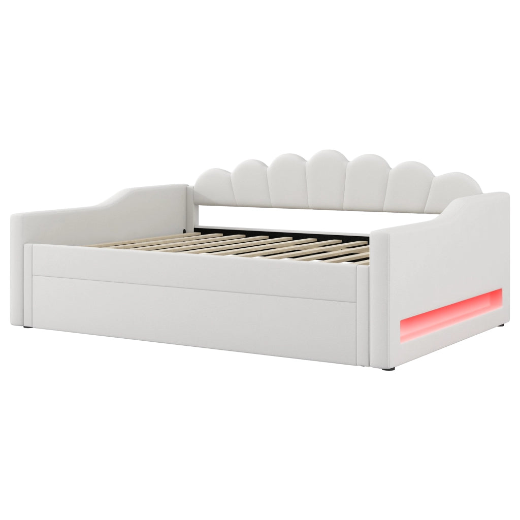 Letto Imbottito con LED e Letto Estraibile ¨C MINIMAL ¨C Beige 140x200