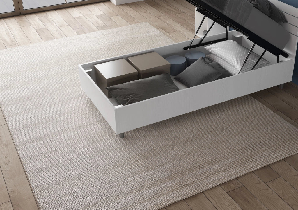 BS COM Letto singolo contenitore 80x200 testata dritta con doghe bianco frassino