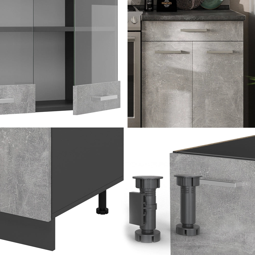 Cucina componibile R-Line Calcestruzzo/Antracite 200 cm, PL Marmo Vicco