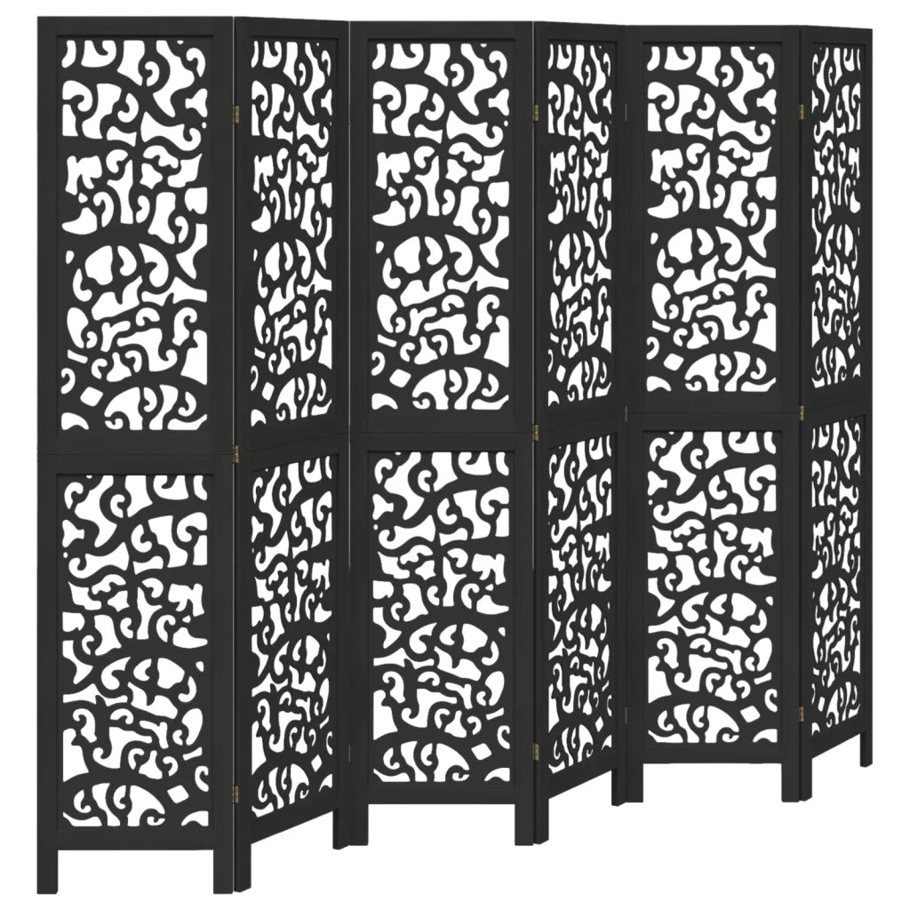 Divisorio Ambienti 6 Pannelli Nero Legno Massello di Paulownia 358762