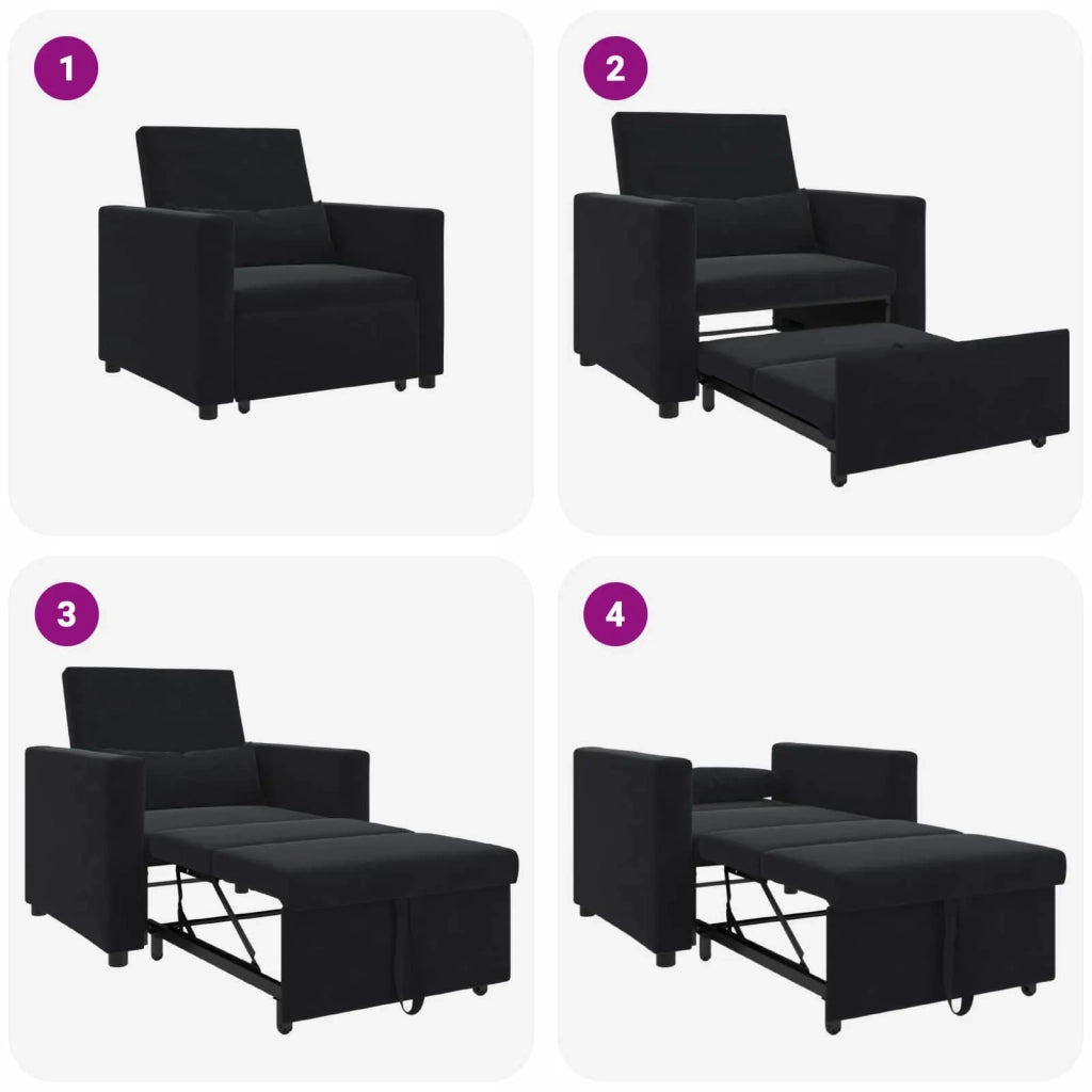 Divano letto estraibile singolo con ruote Nero Velluto 42002703