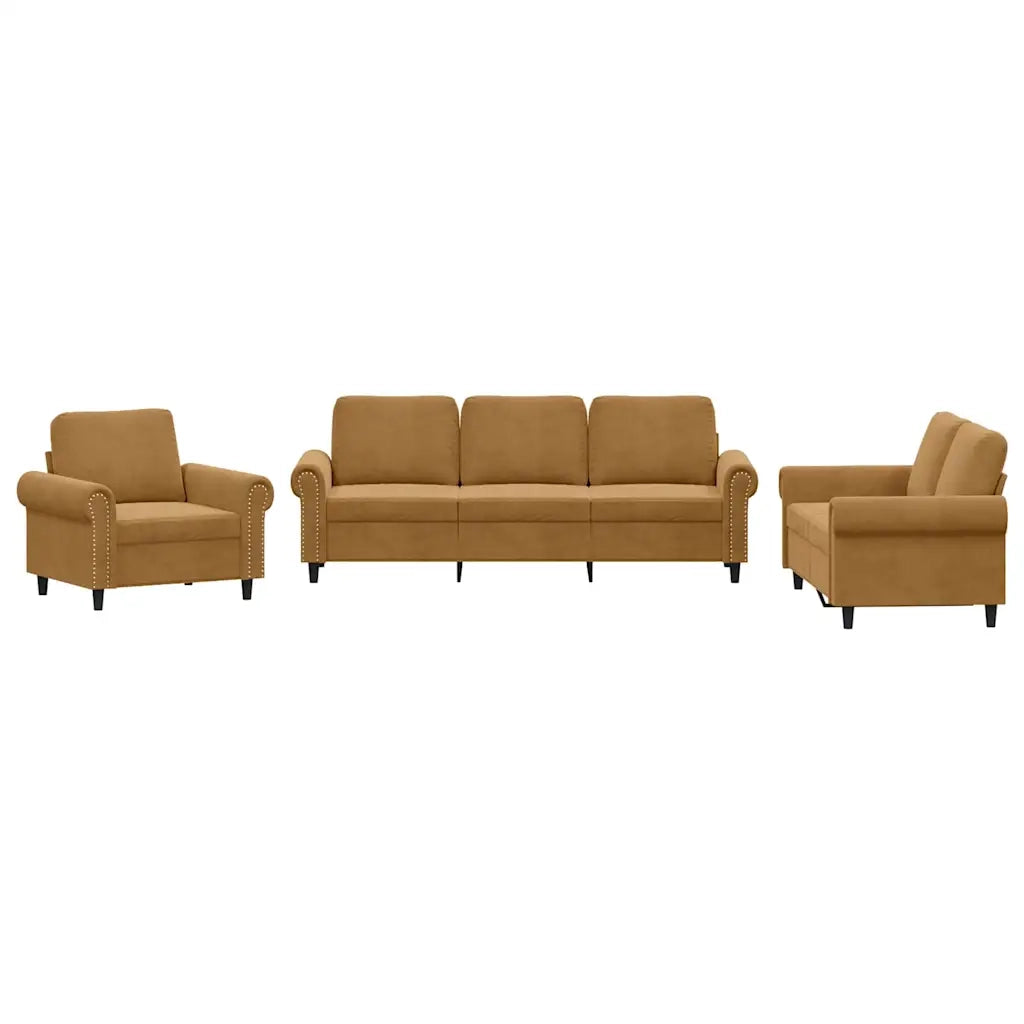 Set di Divani 3 pz con Cuscini Marrone in Velluto 3202177