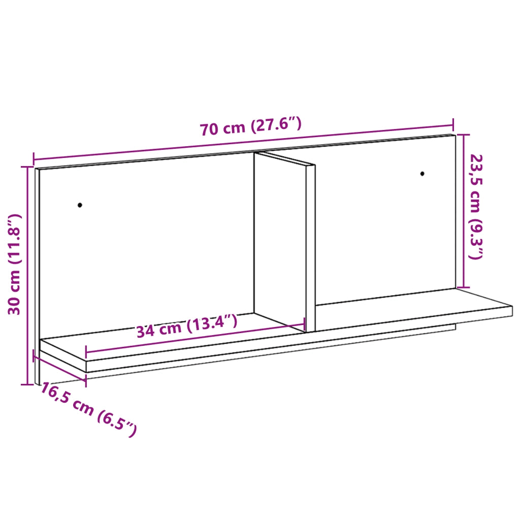Mobile a Parete 70x16,5x30cm Rovere Sonoma in Legno Multistrato 854852