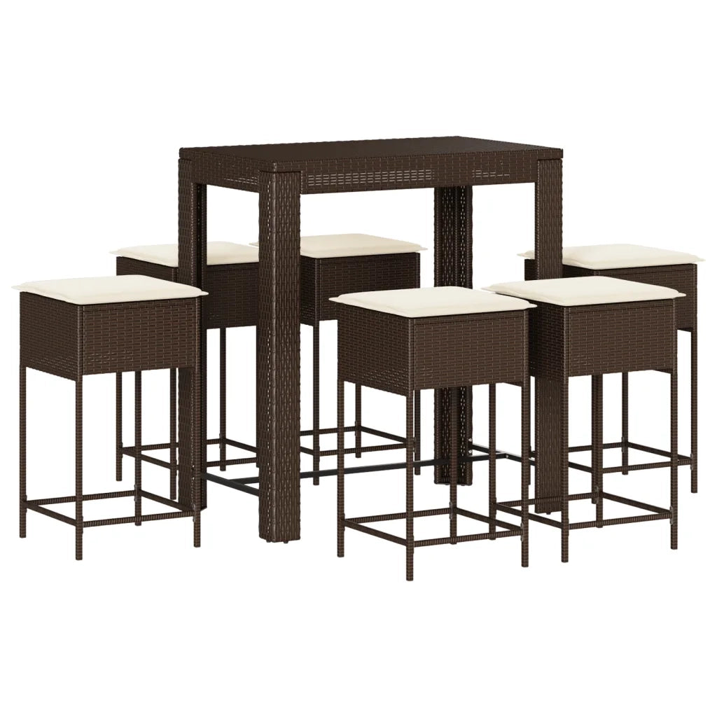 Set Bar da Giardino 7 pz con Cuscini in Polyrattan Marrone 3261453