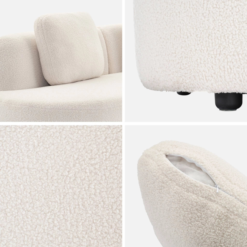 Divano virgola organico in bouclé, 3 posti, crema