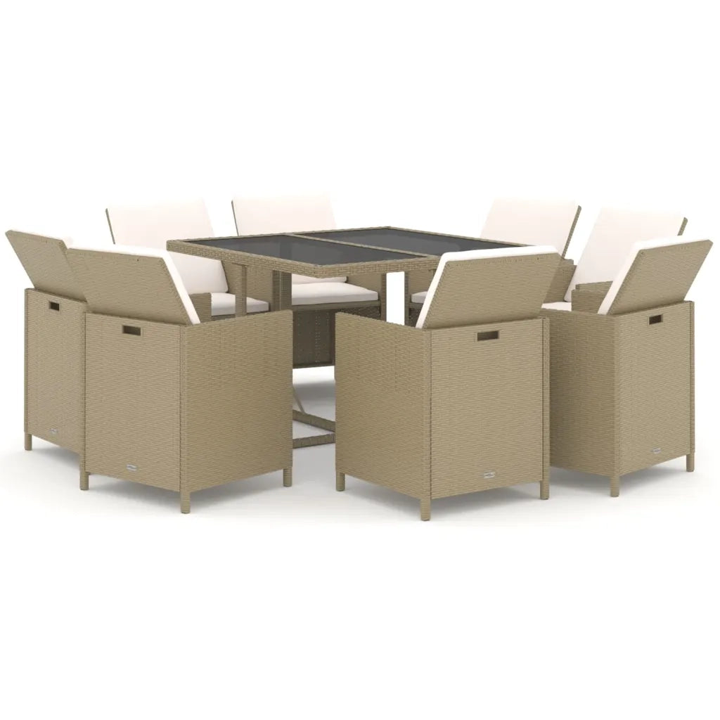 Set da Pranzo da Giardino 9 pz con Cuscini in Polyrattan Beige 3095516