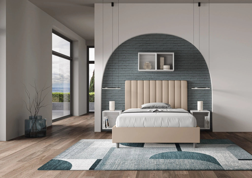 BS COM Letto una piazza e mezza con rete imbottito 130x200 similpelle tortora