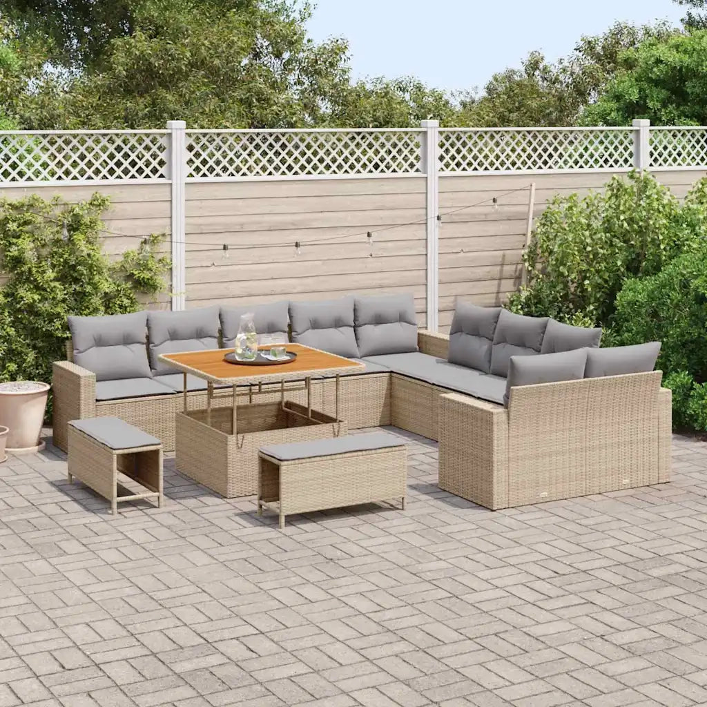 Set Divano da Giardino 17 pcs Beige e Grigio Chiaro polyrattan