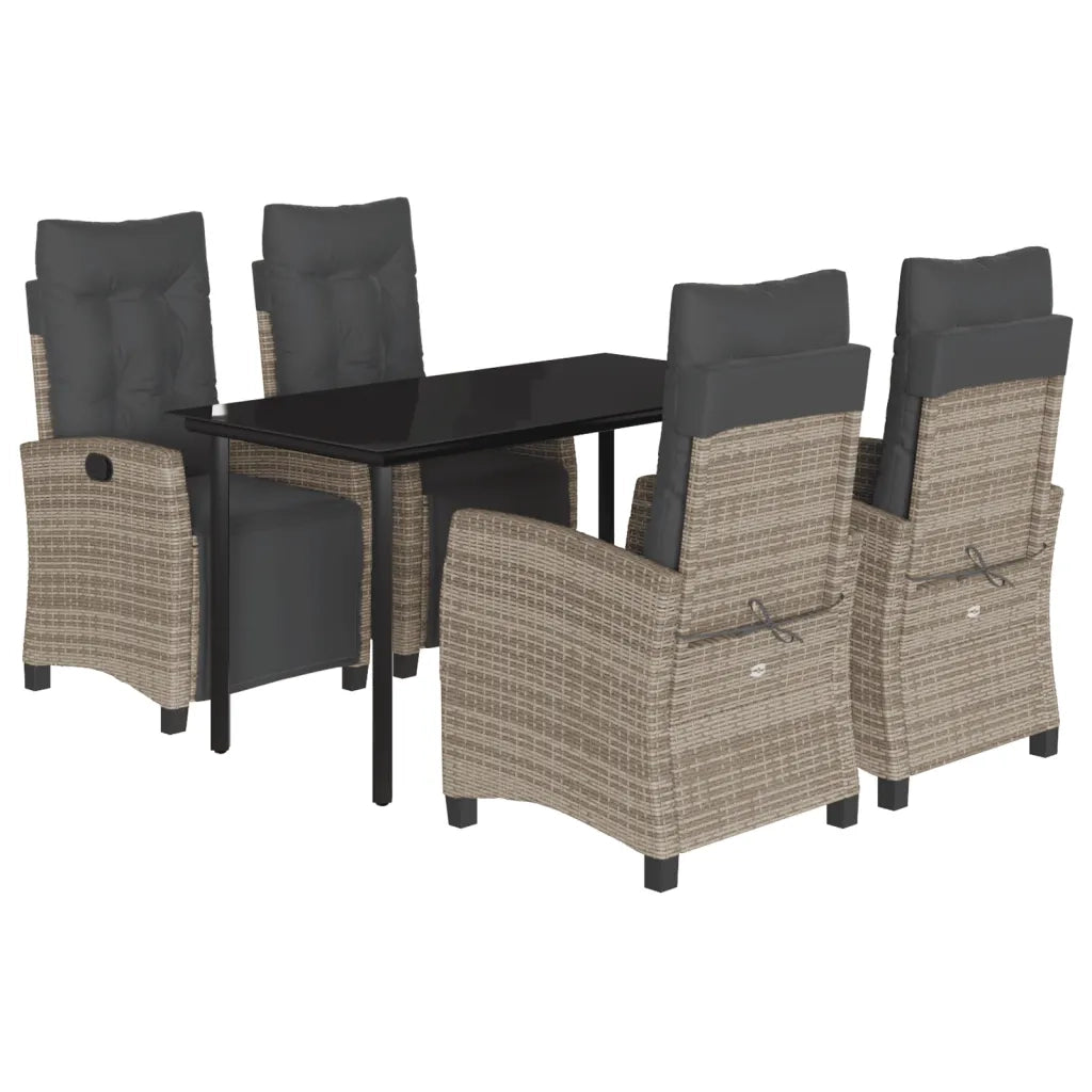Set da Pranzo da Giardino 5 pz con Cuscini in Polyrattan Grigio