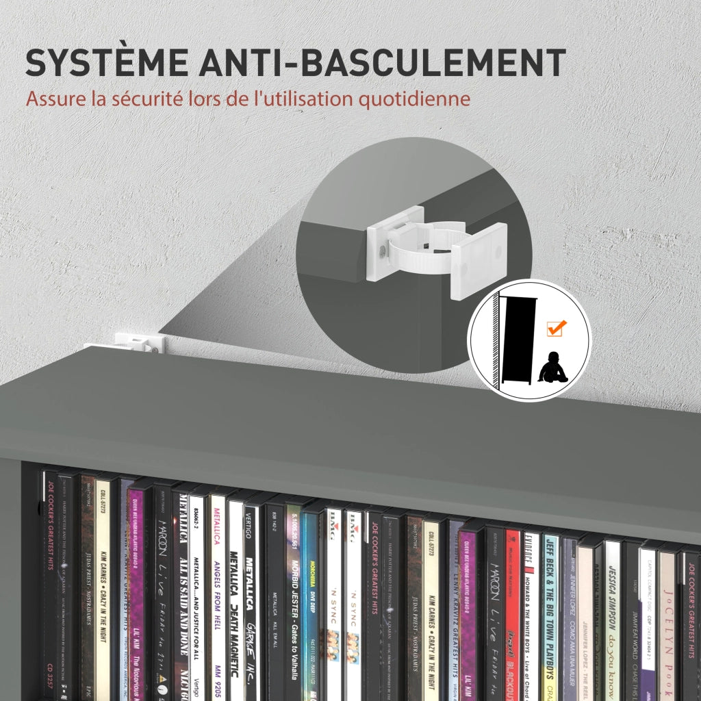 Libreria per CD e DVD ¨C Minimal ¨C 8 compartimenti, 6 ripiani regolabili, grigio