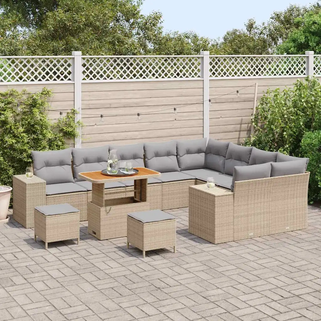 Set Divano da Giardino con cuscino 12 pcs Beige polyrattan 3362047