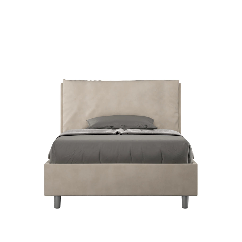 BS COM Letto una piazza e mezza contenitore imbottito 130x190 microfibra sabbia Large