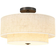 Lampada a sospensione doppia in lino ¨C Minimal ¨C crema